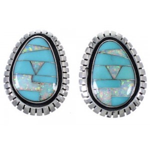 Southwest Turquoise And Opal Silver Post Earrings FX32861