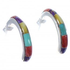 Multicolor Jewelry Silver Southwest Post Hoop Earrings PX24888