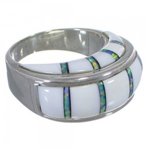 Opal And White Inlay Silver Ring Size 6-1/2 NS43708