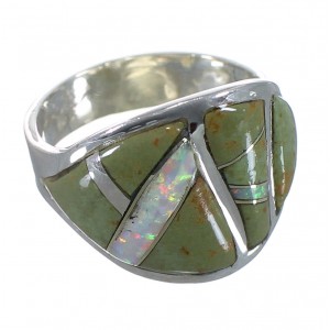 Turquoise And Opal Sterling Silver Ring Size 7-1/4 EX44729