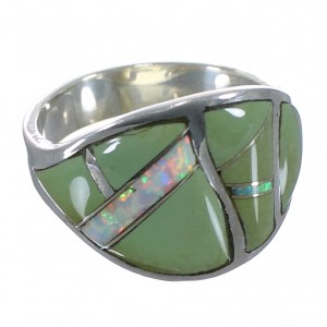 Silver Turquoise And Opal Southwestern Ring Size 8-3/4 EX44738