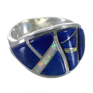 Lapis And Opal Inlay Silver Southwest Ring Size 6-1/2 EX44785