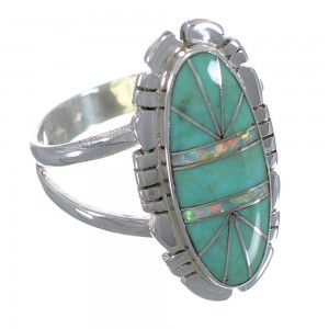 Genuine Sterling Silver Turquoise And Opal Inlay Ring Size 8-3/4 AX52619