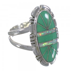 Southwest Turquoise Opal Inlay Silver Ring Size 7-1/4 AX52729