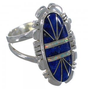 Lapis And Opal Inlay Genuine Sterling Silver Ring Size 7-1/4 AX52886