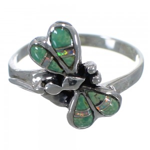 Southwest Turquoise And Opal Dragonfly Silver Ring Size 7-1/4 EX44621