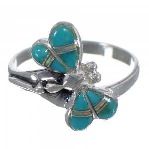 Turquoise Opal Inlay Dragonfly Silver Ring Size 8-1/4 EX44629