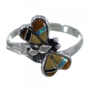 Multicolor Inlay Southwest Silver Dragonfly Ring Size 6-1/4 EX44678