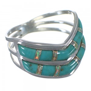 Southwestern Turquoise And Opal Inlay Sterling Silver Ring Size 5-1/4 AX53989