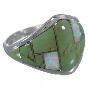 Turquoise And Opal Silver Ring Size 6-1/4 AX52300