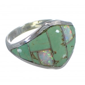 Southwestern Sterling Silver Opal And Turquoise Inlay Ring Size 5-3/4 AX52390