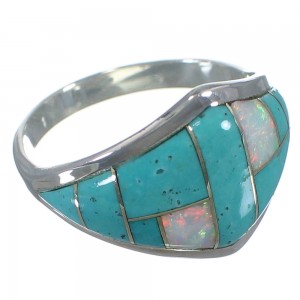 Genuine Sterling Silver Turquoise And Opal Ring Size 6-1/4 AX52406