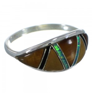 Sterling Silver Multicolor Inlay Ring Size 8-1/4 AX52278