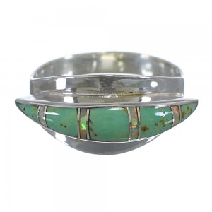 Turquoise And Opal Sterling Silver Ring Size 6-3/4 EX44516