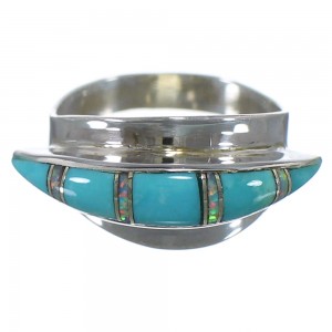 Turquoise And Opal Inlay Silver Ring Size 8 EX44554