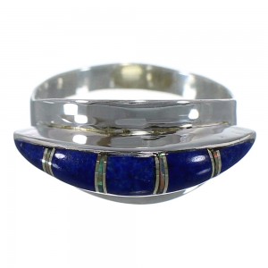 Lapis And Opal Inlay Southwestern Silver Ring Size 7-1/4 EX44603