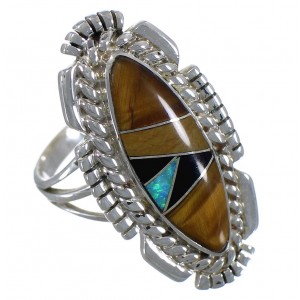 Southwestern Multicolor Inlay Silver Ring Size 8-1/2 TX45811