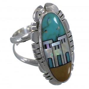 Multicolor Native American Pueblo Design Ring Size 5-1/2 TX45831
