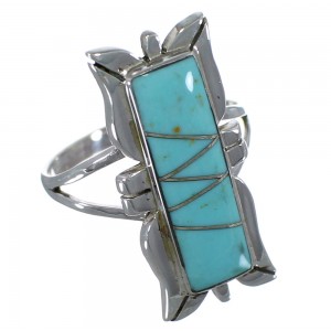 Sterling Silver And Turquoise Inlay Ring Size 6-1/2 EX44252