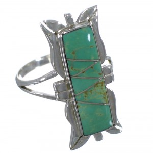 Southwest Turquoise Inlay Silver Ring Size 7-3/4 EX44273