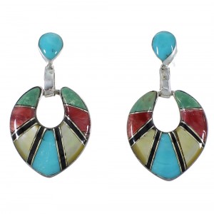 Multicolor Inlay Jewelry Sterling Silver Post Dangle Earrings CX45089