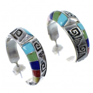 Multicolor Inlay Water Wave Sterling Silver Hoop Earrings AX23862