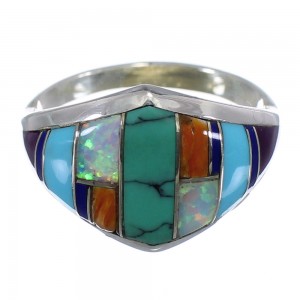 Southwest Turquoise Multicolor Silver Ring Jewelry Size 8-1/2 RS51980 