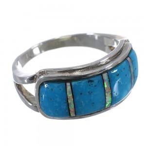Turquoise Opal Inlay Sterling Silver Southwest Ring Size 7-3/4 GS56020