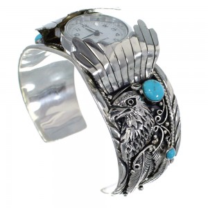 Turquoise Sterling Silver Southwest Eagle Cuff Watch CX48272