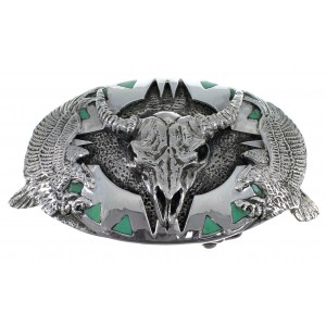 Turquoise Genuine Sterling Silver Cow Skull Eagle Belt Buckle EX48464