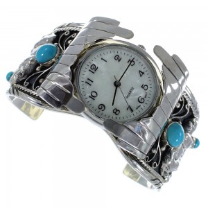 Turquoise Sterling Silver Southwest Bear Cuff Watch CX48709