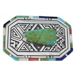 Multicolor Inlay Sterling Silver Water Wave Belt Buckle EX48759