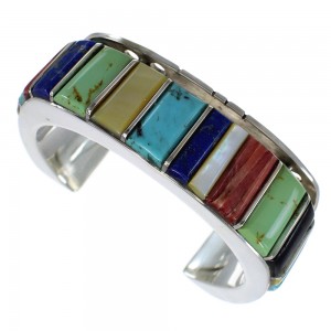 Authentic Sterling Silver Southwest Multicolor Cuff Bracelet CX48960