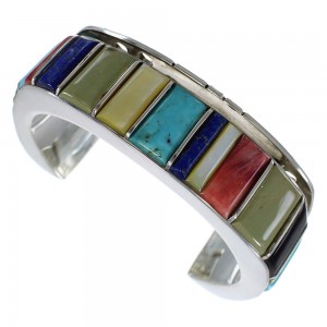 Southwest Authentic Sterling Silver Multicolor Cuff Bracelet CX48964