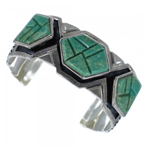 Southwest Sterling Silver Turquoise Inlay Cuff Bracelet CX49136