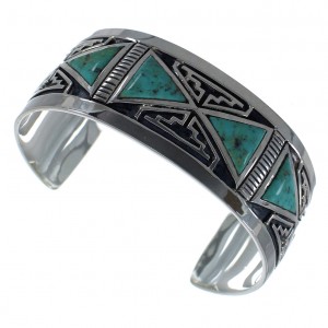 Turquoise Inlay Sterling Silver Southwest Cuff Bracelet CX49446