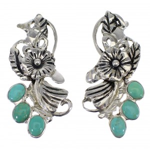 Turquoise Silver Flower Southwestern Post Earrings AX49478