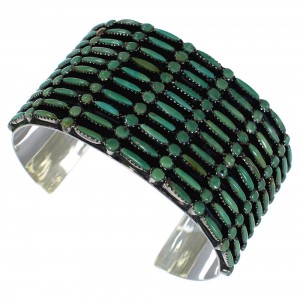 Turquoise Needlepoint Sterling Silver Sturdy Cuff Bracelet CX49555