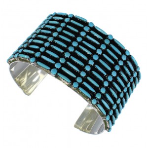 Turquoise Needlepoint Sterling Silver Well-Built Cuff Bracelet CX49565