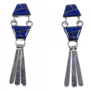 Lapis And Sterling Silver Post Dangle Earrings AX50880