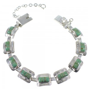 Turquoise Inlay Southwest Sterling Silver Link Bracelet CX50436