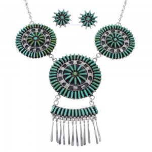 Southwest Turquoise Needlepoint Silver Necklace And Earring Set CX51336