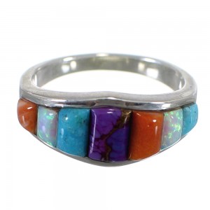 Multicolor Inlay Sterling Silver Southwest Ring Size 5-3/4 CX51686