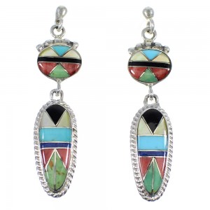 Multicolor Inlay Genuine Sterling Silver Post Dangle Earrings YX52101