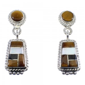 Sterling Silver Multicolor Inlay Post Dangle Earrings YX53524