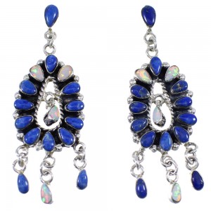 Lapis Opal Sterling Silver Southwestern Post Dangle Earrings YX53302