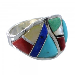 Southwest Sterling Silver Multicolor Ring Size 8-1/4 AX53149