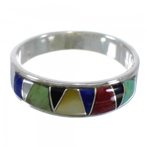 Multicolor Inlay Southwestern Sterling Silver Ring Size 8-3/4 AX53619