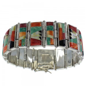 Multicolor Inlay Whiterock Sunset Silver Link Bracelet AX54097