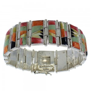 Multicolor Inlay Whiterock Sunset Sterling Silver Link Bracelet AX54099